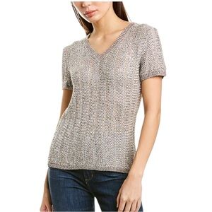 Velvet by Graham & Spencer Bobbi Subtle Shine Silver Knit T-Shirt Size Small